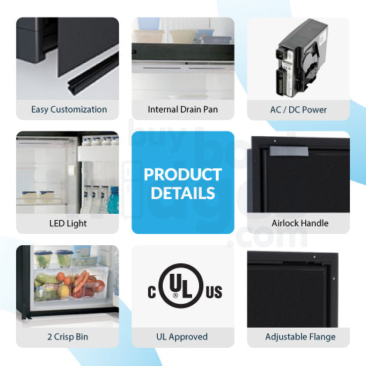 DP2600IBD4-F-3 - Vitrifrigo Front-Loading, Double Door Black Refrigerator w/Freezer Flush Flange (Internal Cooling Unit) UL