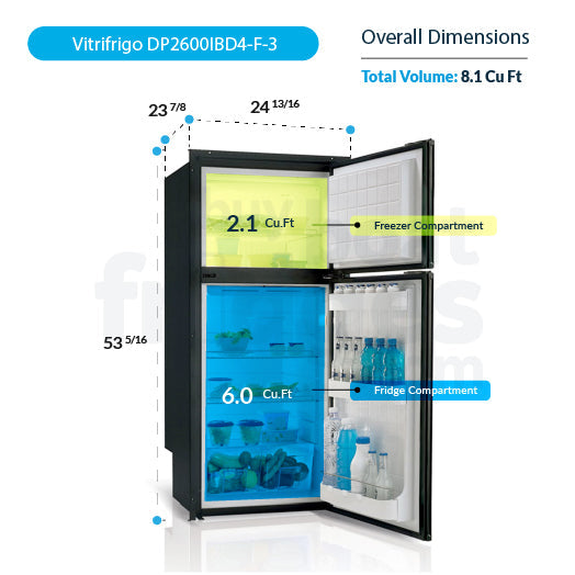 DP2600IBD4-F-3 - Vitrifrigo Front-Loading, Double Door Black Refrigerator w/Freezer Flush Flange (Internal Cooling Unit) UL