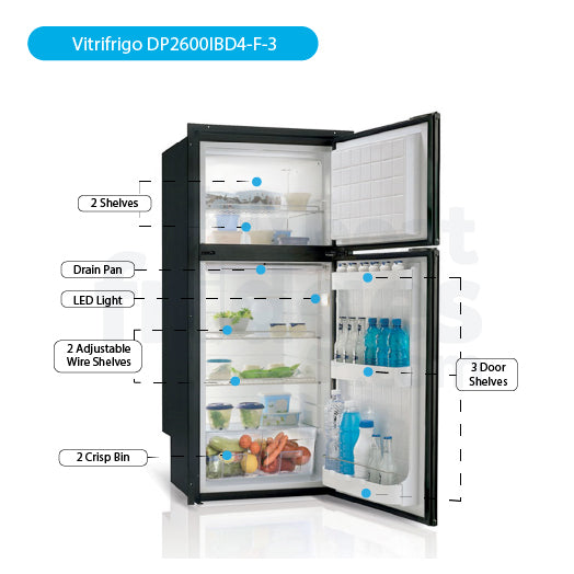 DP2600IBD4-F-3 - Vitrifrigo Front-Loading, Double Door Black Refrigerator w/Freezer Flush Flange (Internal Cooling Unit) UL