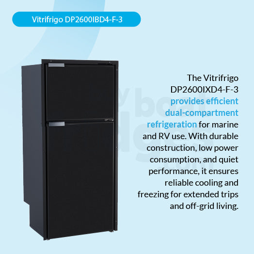 DP2600IBD4-F-3 - Vitrifrigo Front-Loading, Double Door Black Refrigerator w/Freezer Flush Flange (Internal Cooling Unit) UL