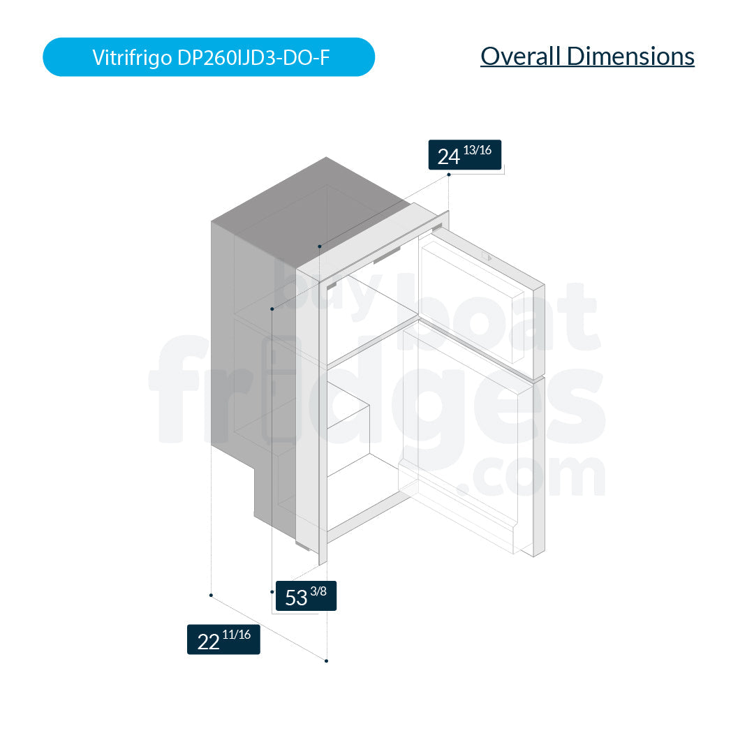DP260IJD3-DO-F - Vitrifrigo Front-Loading, Double Door Grey Refrigerator w/Freezer Flush Flange (Internal Cooling Unit) - DC ONLY - Digital Series