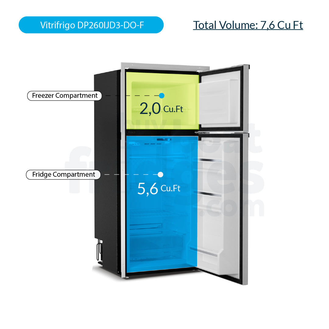 DP260IJD3-DO-F - Vitrifrigo Front-Loading, Double Door Grey Refrigerator w/Freezer Flush Flange (Internal Cooling Unit) - DC ONLY - Digital Series